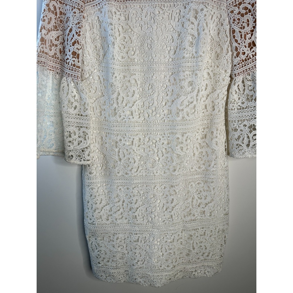Lauren Ralph Lauren White Lace Bell Sleeve Shift Dress Sz 6 Floral Wedding Guest - Picture 6 of 13